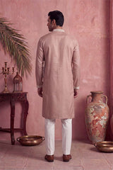 Pink Silk Blend Solid Embroidered Kurta With Trousers MKSET2173