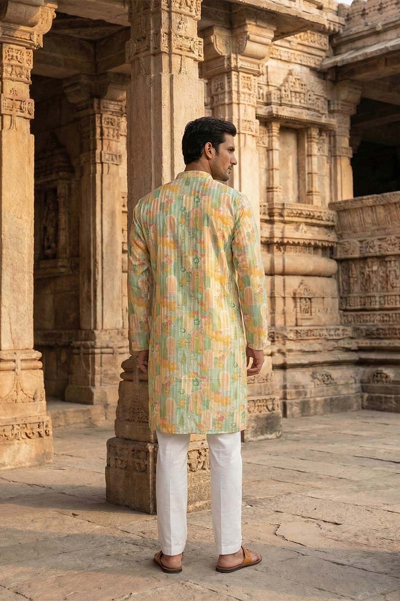 Green Silk Blend Printed Straight Kurta MKU2118