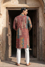Brown Silk Blend Printed Straight Kurta With Trousers MKSET2177