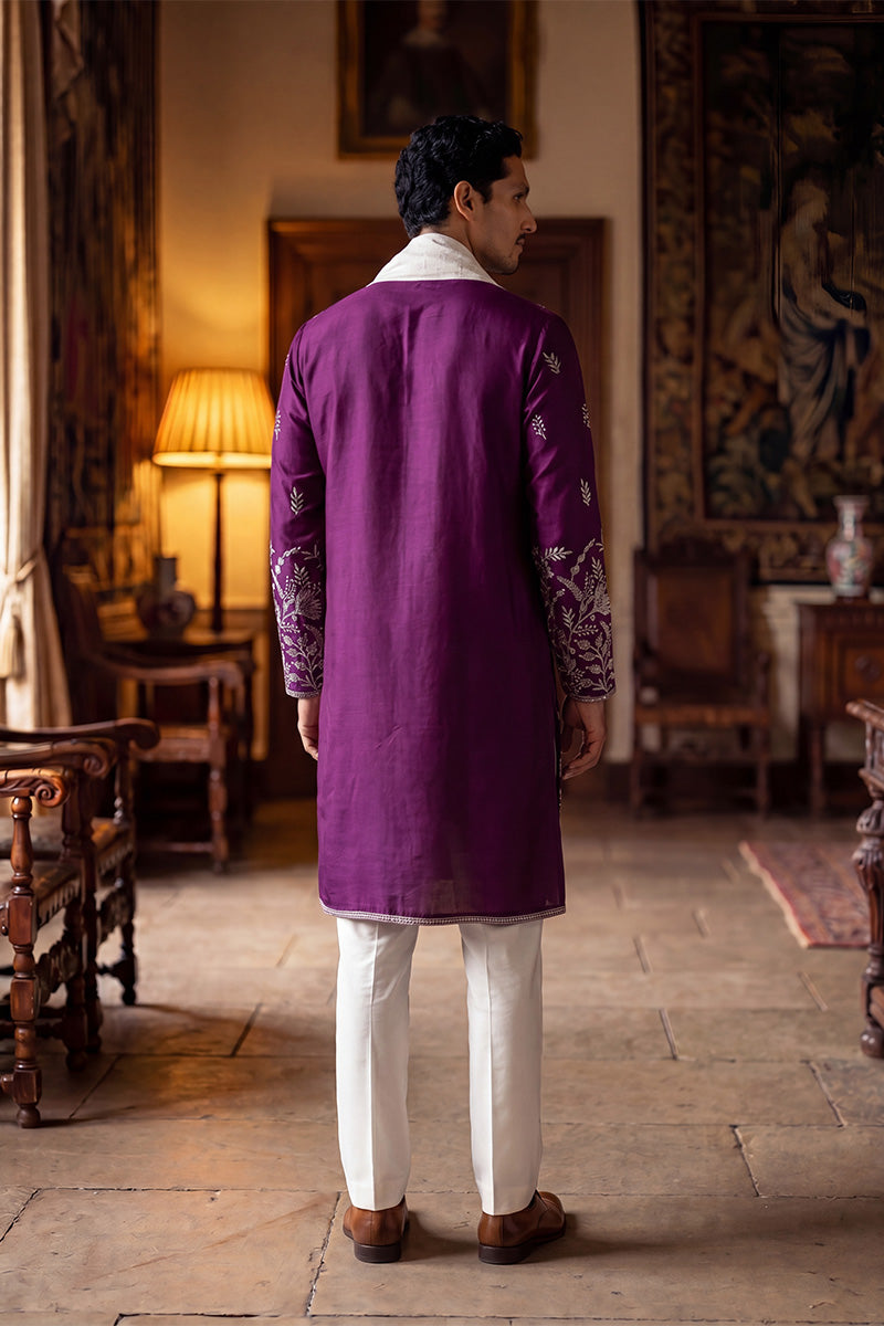 Purple Silk Blend Solid Embroidered Straight Kurta Trouser with Dupatta MKPD1944