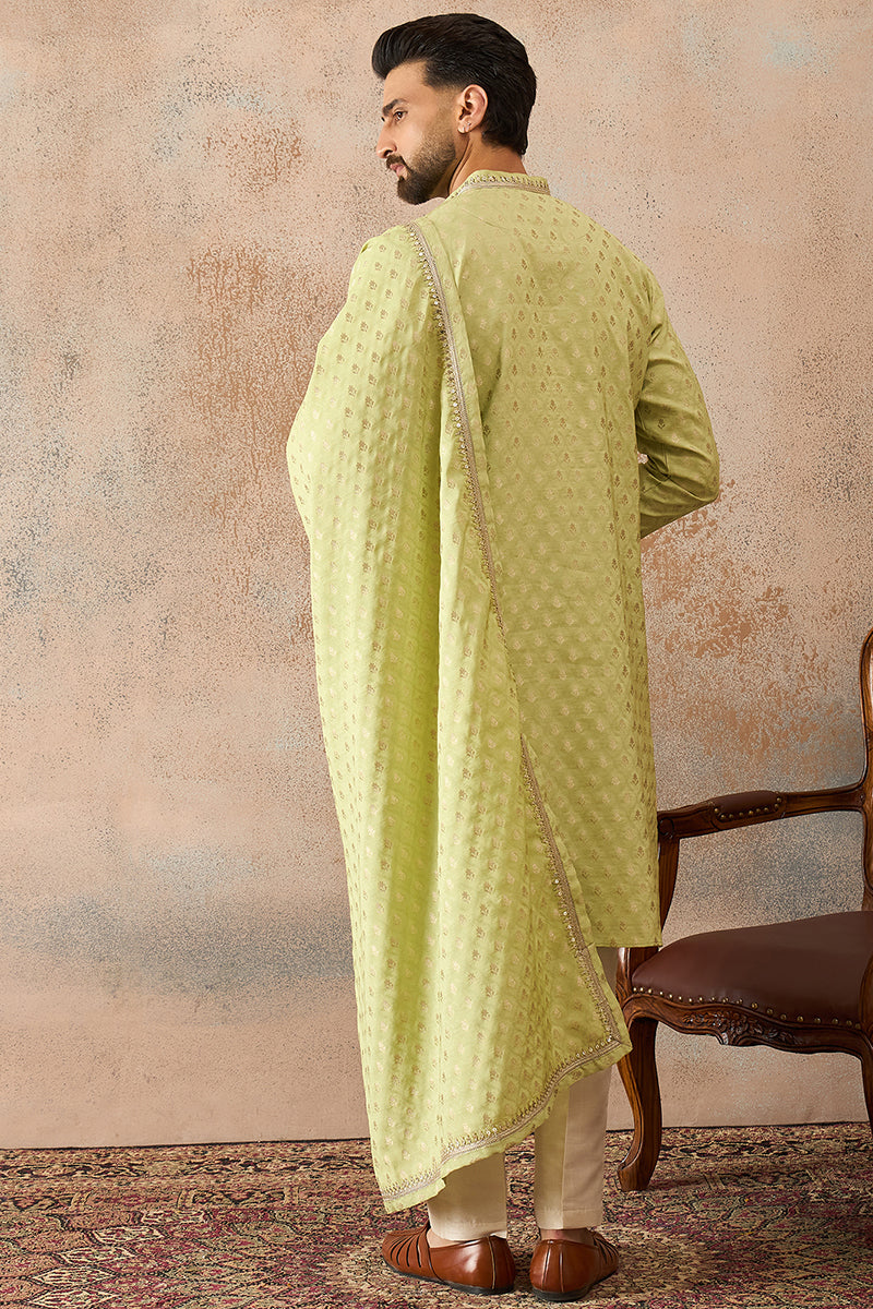 Green Jacquard Woven Design Floral Straight Kurta Sets MKPD1018