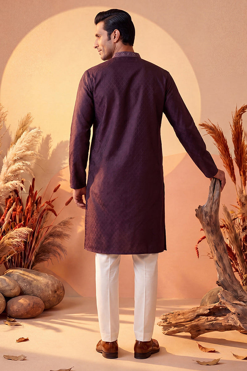 Purple Silk Blend Woven Design Straight Kurta MKU1835