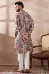 Multi Silk Blend Printed Mandarin Collar Straight Kurta MKU2001
