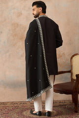 Black Silk Blend Solid Embroidered Kurta & Trouser With Dupatta MKPD1012