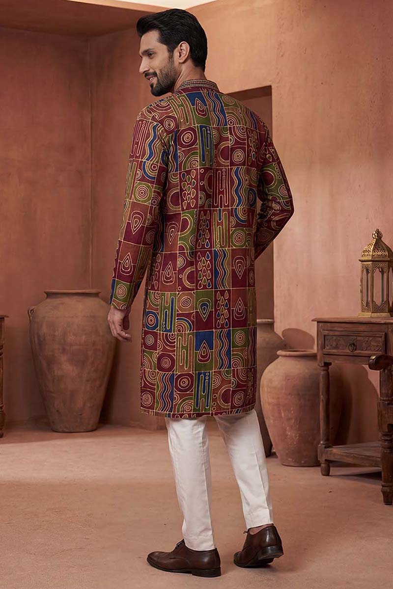 Viscose Rayon Multi Abstract Printed Calf Length Straight Kurta With Trousers MKSET1983