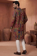 Viscose Rayon Multi Abstract Printed Calf Length Straight Kurta With Trousers MKSET1983