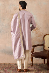 Lavender Zari Embroidered Silk Blend Kurta with Dupatta MKUD1047
