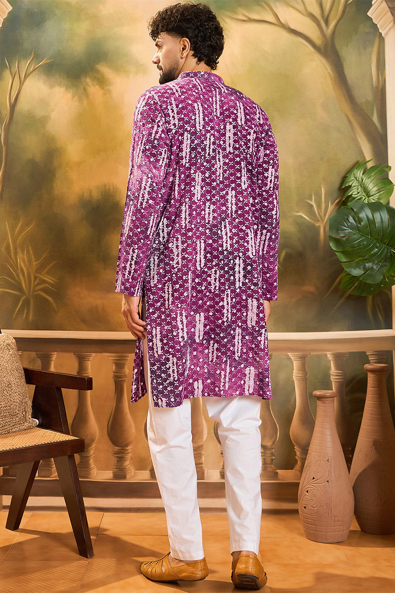 Purple Viscose Rayon Embroidered Straight Kurta MKU1478