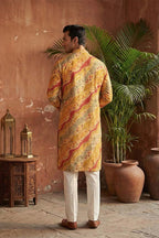 Yellow Silk Blend Printed Straight Kurta MKU2168