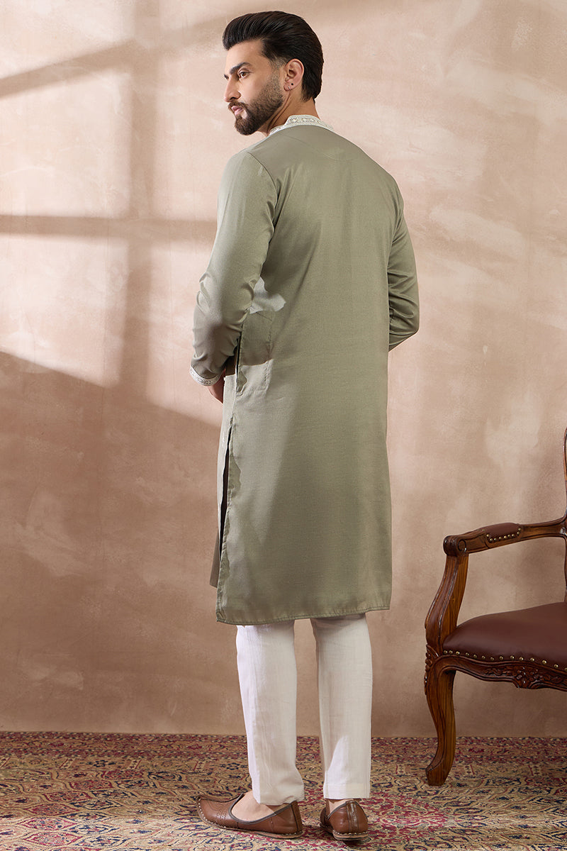 Green Silk Blend Embroidered Indian Wear for Men MKSET1791 | DesiQlo