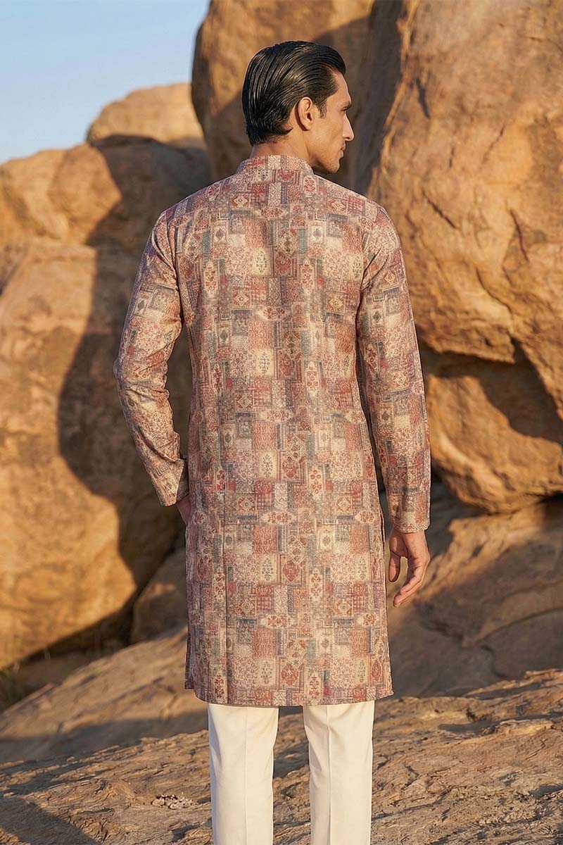 Multi Silk Blend Printed Straight Kurta With Trousers MKSET1939