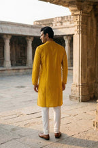 Yellow Silk Blend Embroidered Straight Kurta MKU2073