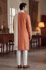 Peach Vartican Solid Embroidered Straight Kurta Sets MKUD1935