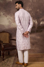 Lavender Silk Blend Solid Embroidered Straight Kurta MKU1359