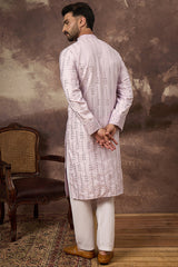 Lavender Silk Blend Solid Embroidered Straight Kurta MKU1359