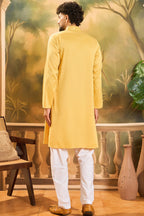 Yellow Silk Blend Solid Embroidered Straight Kurta MKU1494