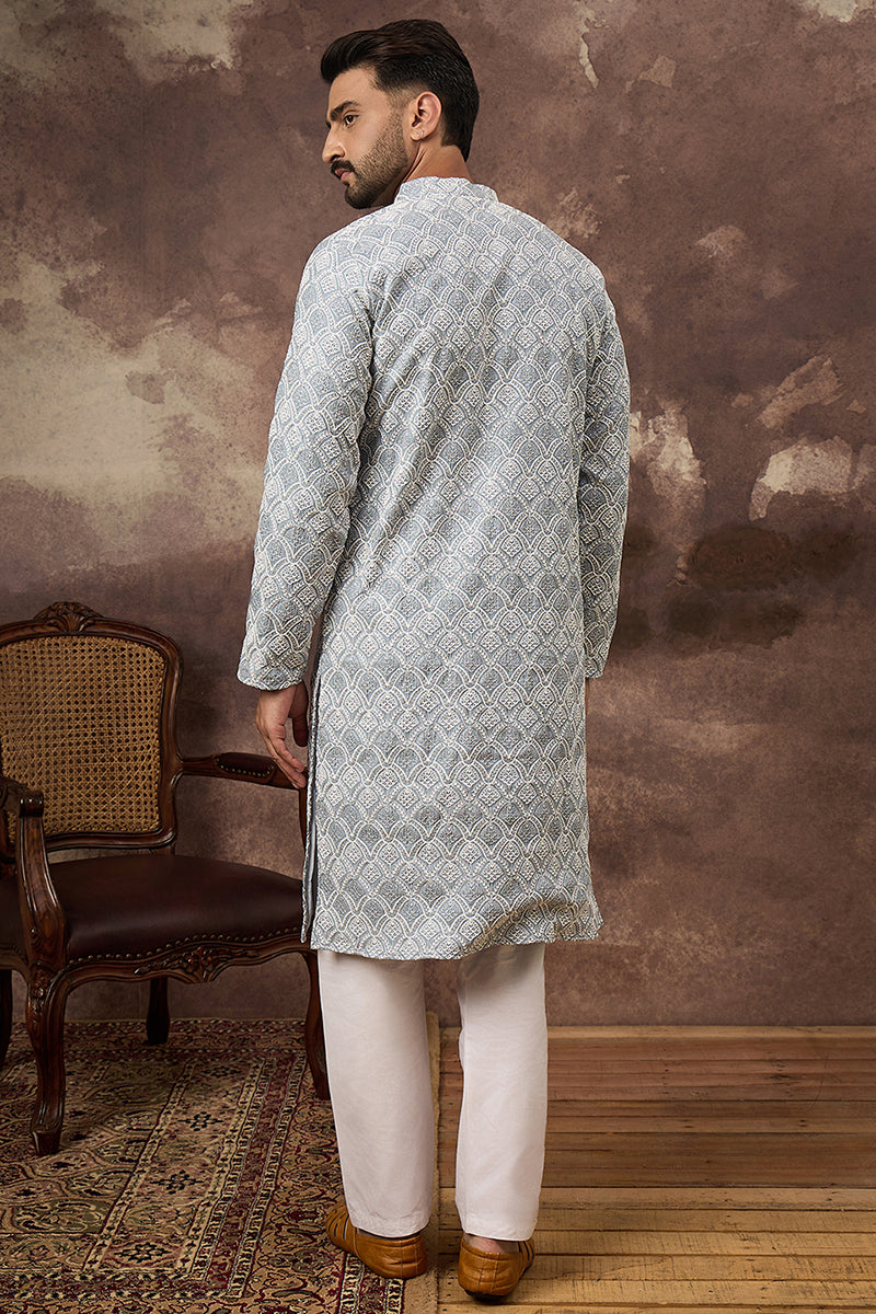 Blue Viscose Rayon Solid Embroidered Straight Kurta MKU1388