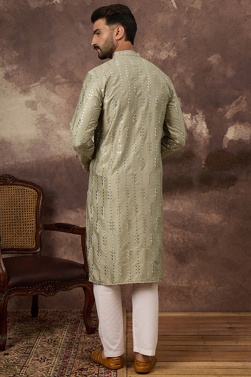 Green Viscose Rayon Solid Embroidered Straight Kurta MKU1356