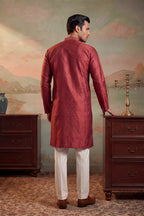 Maroon Jacquard Woven Design Straight Kurta With Trouser MKSET2342