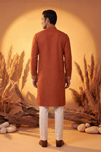 Orange Silk Blend Solid Emboidered Straight Kurta With Trouser MKSET2371