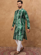 Men Green Silk Blend Shibori Embroidered Straight Kurta With Pant Set-MKSET1538