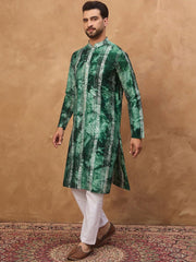 Men Green Silk Blend Shibori Embroidered Straight Kurta With Pant Set-MKSET1538