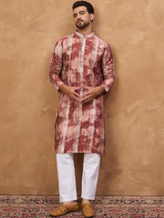 Men Brown Silk Blend Shibori Embroidered Straight Kurta With Pant Set-MKSET1539