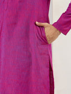Men Pink Cotton Solid Woven Design Straight Kurta With Pant Set-MKSET1100