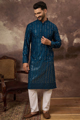 Blue Silk Blend Solid Embroidered Straight Kurta MKU1358