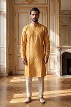 Yellow Silk Blend Printed Straight Kurta MKU2170