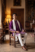 Purple Silk Blend Solid Embroidered Straight Kurta with Dupatta MKUD1944