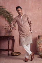 Pink Silk Blend Solid Embroidered Kurta With Trousers MKSET2173