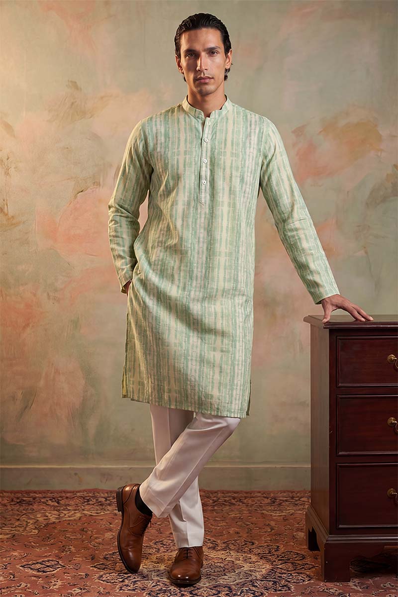 Multi Silk Blend Abstract Printed Kurta With Trousers MKSET2251