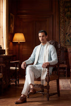 Blue Silk Blend Solid Embroidered Straight Kurta Sets MKPD1785