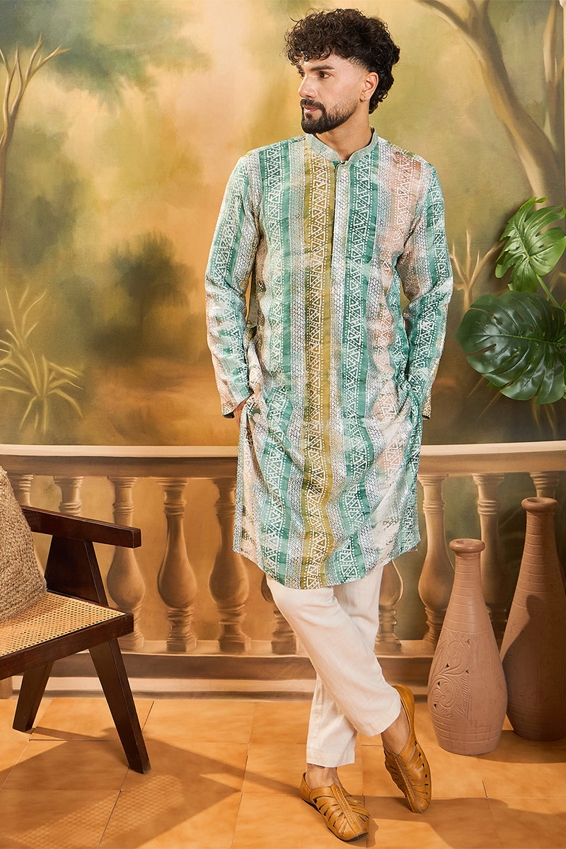Green Viscose Rayon Batik Printed Straight Kurta MKU1480