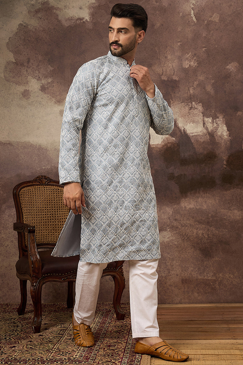 Blue Viscose Rayon Solid Embroidered Straight Kurta MKU1388
