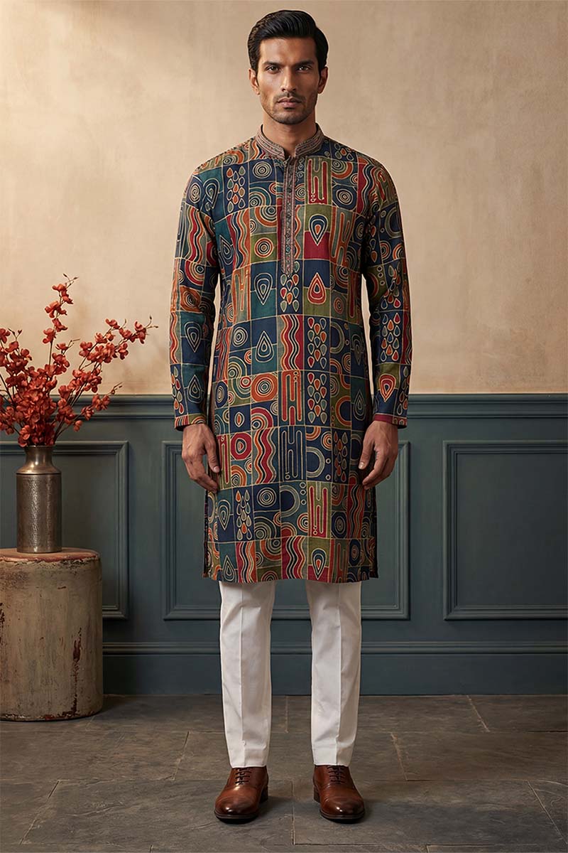 Viscose Rayon Multi Abstract Printed Calf Length Straight Kurta MKU1984