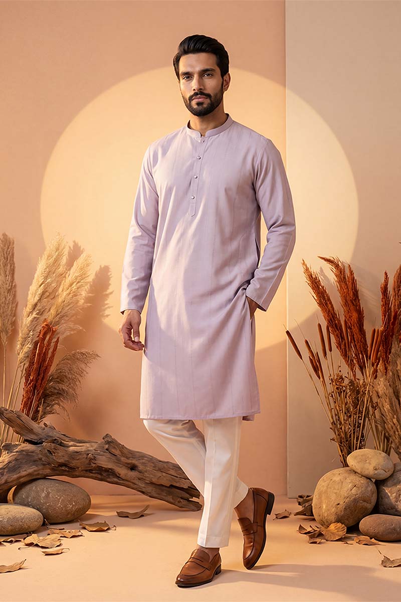Lavender Silk Blend Solid Solid Kurta With Trousers MKSET2219