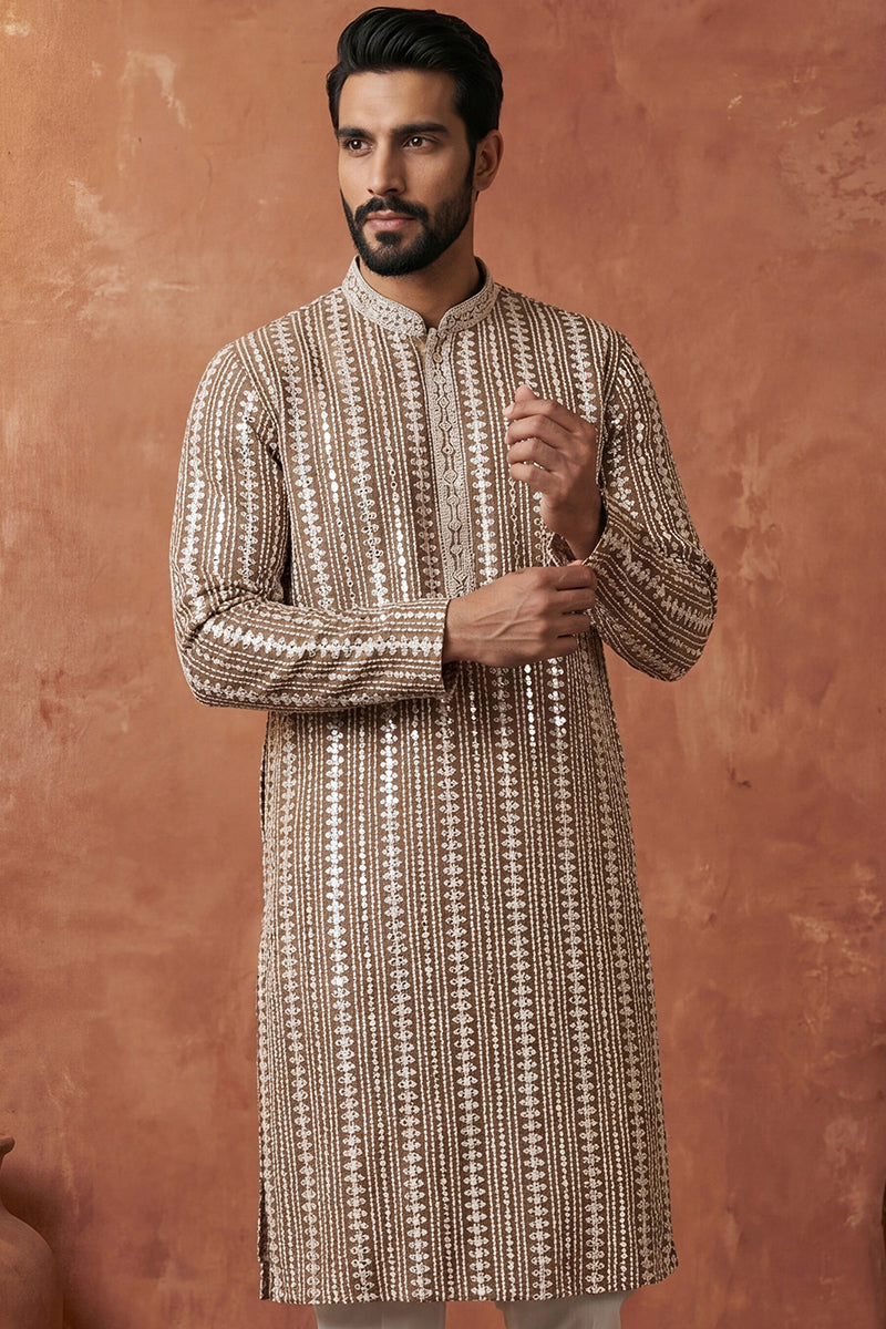 Brown Rayon Blend Embroidered Solid Kurta MKU2178