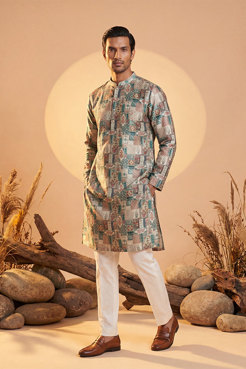 Multi Silk Blend Printed Straight Kurta MKU1973
