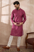 Pink Silk Blend Printed Mandarin Collar Straight Kurta With Trouser MKSET2114