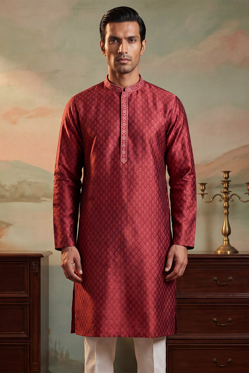 Maroon Jacquard Woven Design Straight Kurta MKU2342
