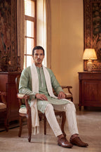 Green Silk Blend Solid Embroidered Straight Kurta Sets MKUD1783