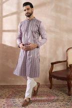 Lavender Silk Blend Embroidered Mandarin Collar Straight Kurta With Trouser MKSET2041