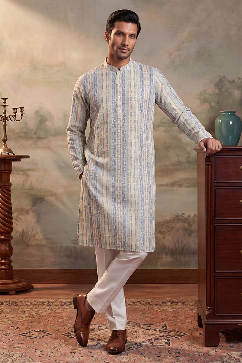 Multi Silk Blend Abstract Printed Kurta With Trousers MKSET2252