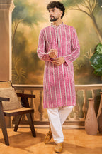 Red Viscose Rayon Shibori Embroidered Straight Kurta MKU1413