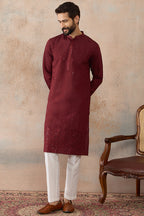 Maroon Silk Blend Solid Emboidered Straight Kurta MKU2289