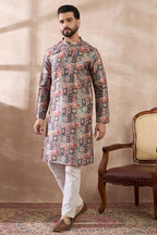 Multi Silk Blend Printed Mandarin Collar Straight Kurta MKU2001