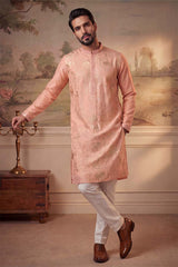 Peach Viscose Rayon Solid Embroidered Kurta MKU2092