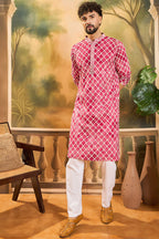 Red Silk Blend Embroidered Shibori Straight Kurta With Trousers MKSET1417